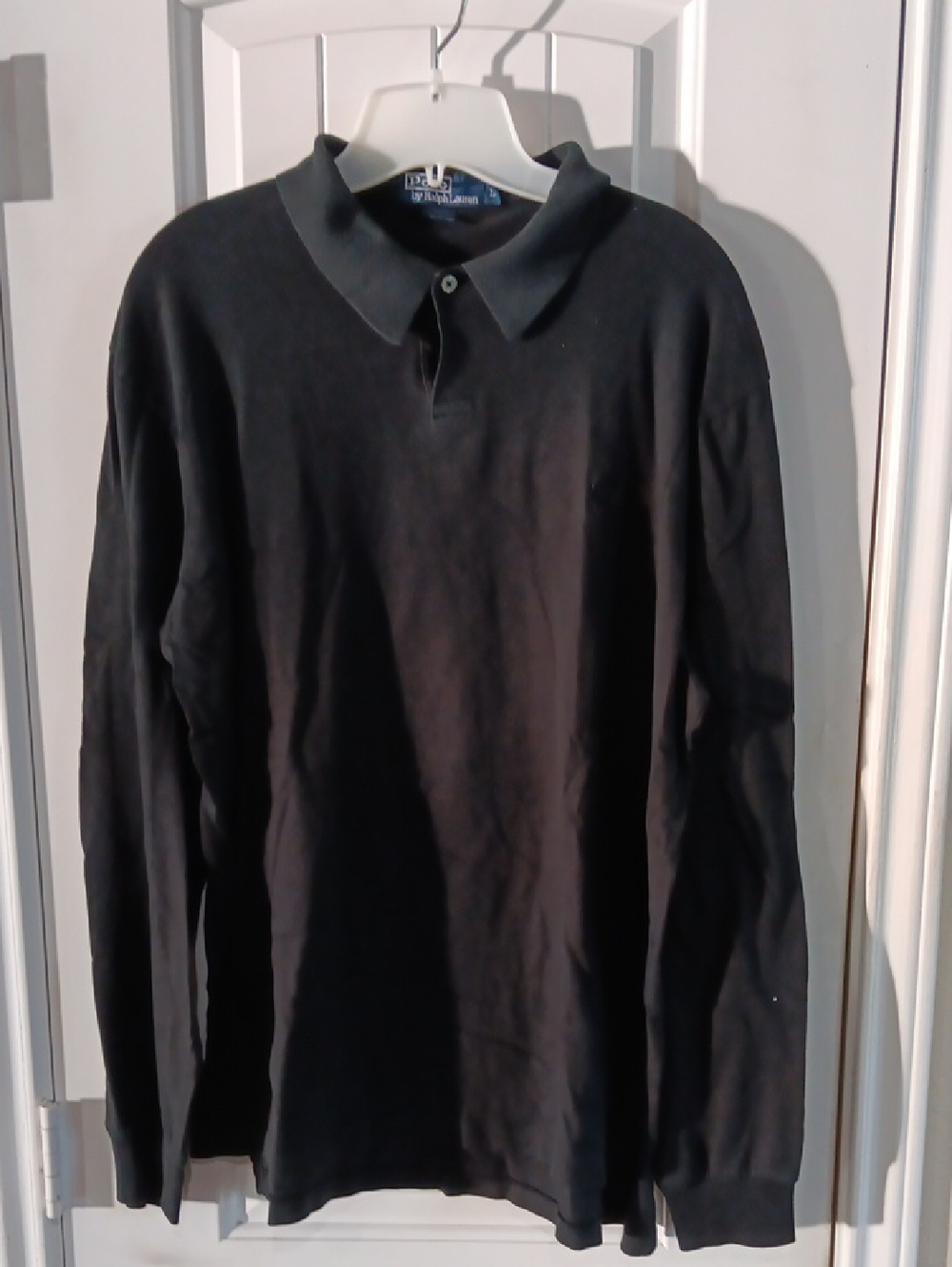VTG Polo Ralph Lauren L/S Shirt L Black Single Button Tonal Pony